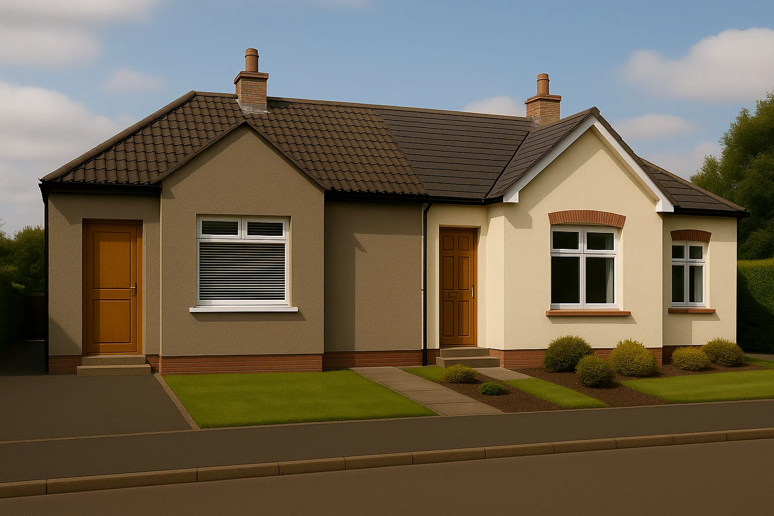 Completed light coloured render exterior