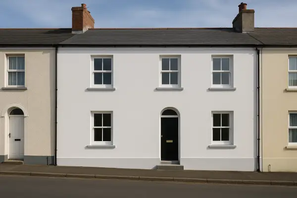 Completed white rendered terraced property